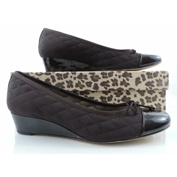 FS/NY French Sole New York Deluxe Wedge Pumps Brown Patent / Nylon Size 8