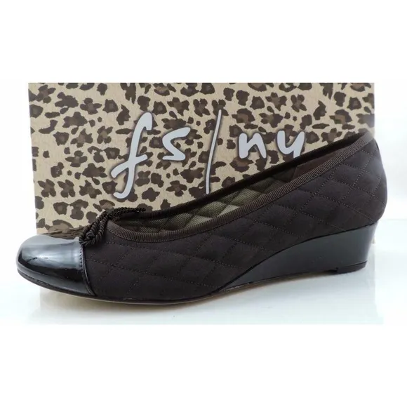 FS/NY French Sole New York Deluxe Wedge Pumps Brown Patent / Nylon Size 8