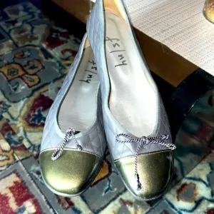 🩶💚FS/NY quilted leather ballet flats two colors , gray/green size10