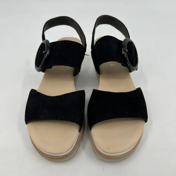 Gabor Black Suede Platform Wedge Sandals | Size 6.5