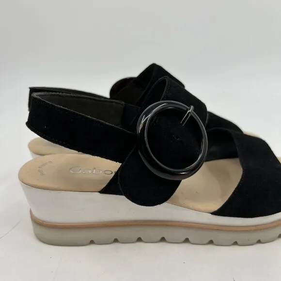 Gabor Black Suede Platform Wedge Sandals | Size 6.5