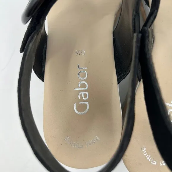 Gabor Black Suede Platform Wedge Sandals | Size 6.5