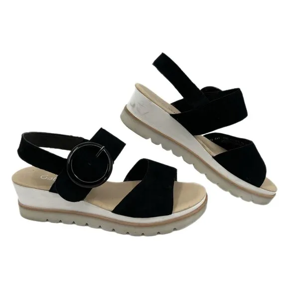 Gabor Black Suede Platform Wedge Sandals | Size 6.5