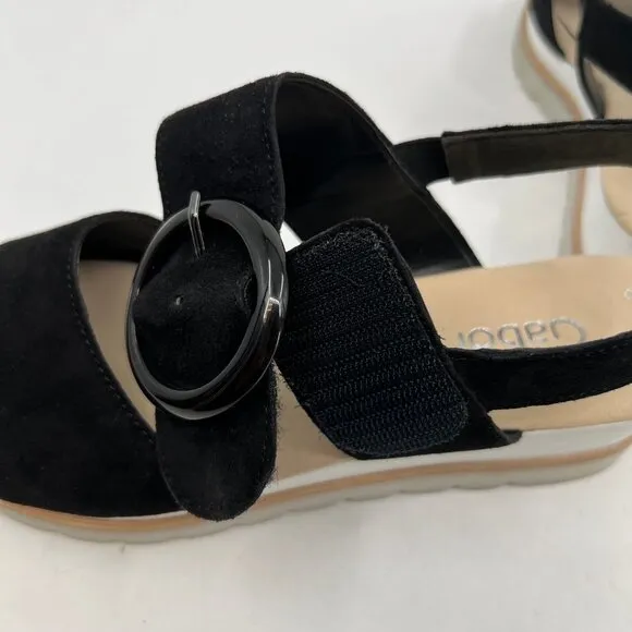 Gabor Black Suede Platform Wedge Sandals | Size 6.5