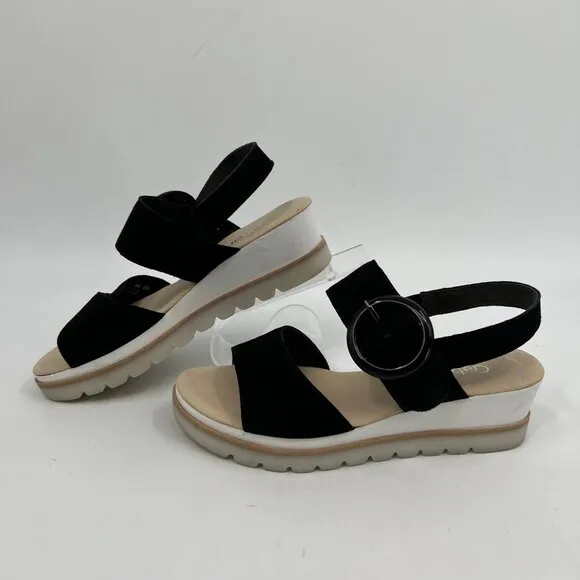 Gabor Black Suede Platform Wedge Sandals | Size 6.5