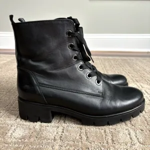 Gabor Women's Black Leather Zip-Up Combat Boots Size 7.5 Bootie