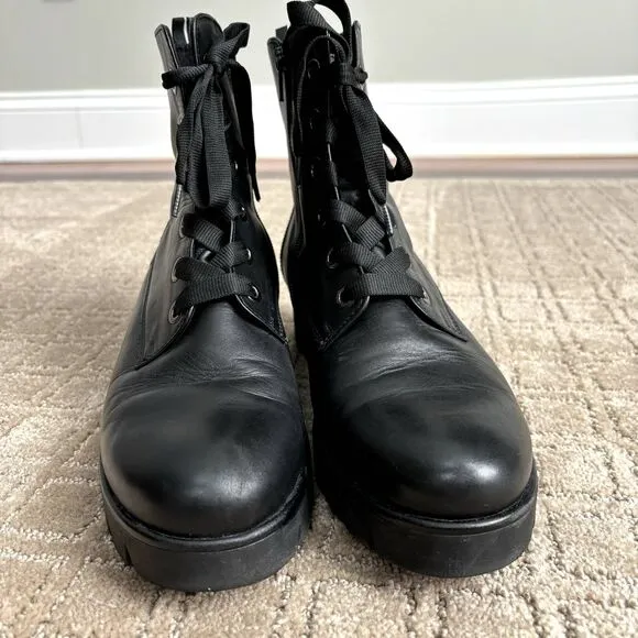 Gabor Women's Black Leather Zip-Up Combat Boots Size 7.5 Bootie