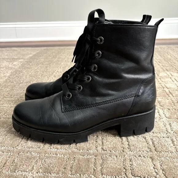 Gabor Women's Black Leather Zip-Up Combat Boots Size 7.5 Bootie