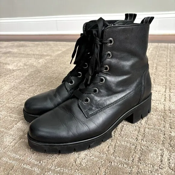 Gabor Women's Black Leather Zip-Up Combat Boots Size 7.5 Bootie