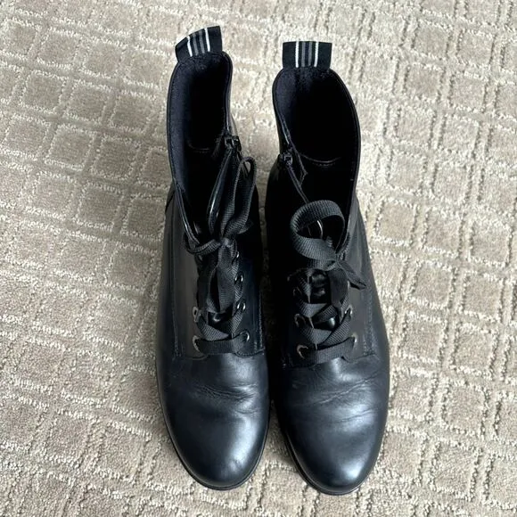 Gabor Women's Black Leather Zip-Up Combat Boots Size 7.5 Bootie