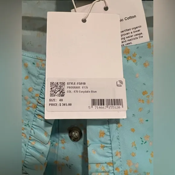 Ganni Women's Flower Printed Cotton Poplin Dress Corydalis Blue NWT