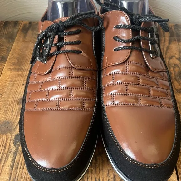 Gatsby Oxford Derby Brown/Black Leather Shoes Mens 9.5