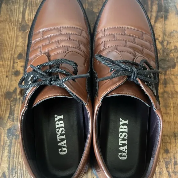 Gatsby Oxford Derby Brown/Black Leather Shoes Mens 9.5