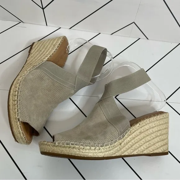 Gentle Souls | Coleen Peep Toe Perforated Suede Espadrille Wedge Size 10