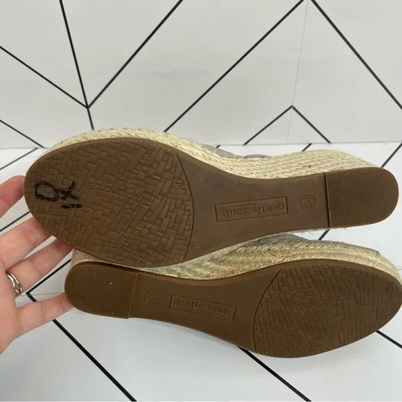 Gentle Souls | Coleen Peep Toe Perforated Suede Espadrille Wedge Size 10