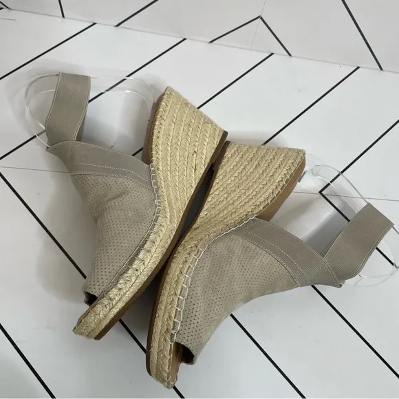 Gentle Souls | Coleen Peep Toe Perforated Suede Espadrille Wedge Size 10