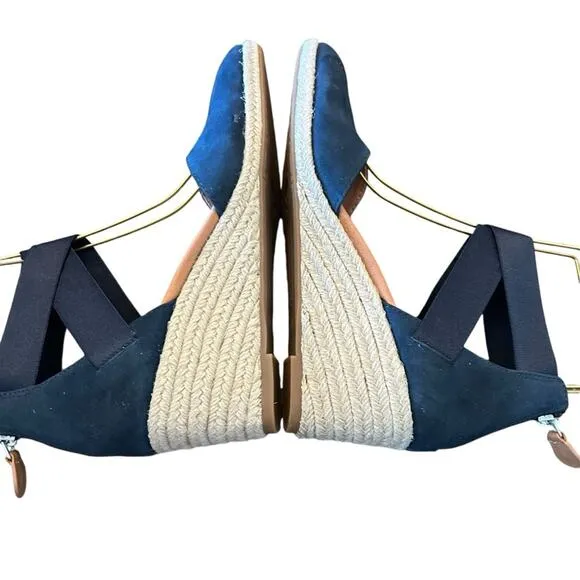Gentle Souls Orya Navy Suede Espadrille Wedges Criss Cross Straps NEW 7