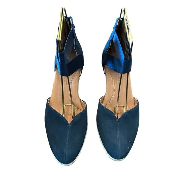 Gentle Souls Orya Navy Suede Espadrille Wedges Criss Cross Straps NEW 7