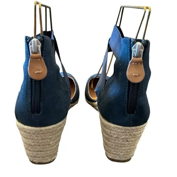 Gentle Souls Orya Navy Suede Espadrille Wedges Criss Cross Straps NEW 7