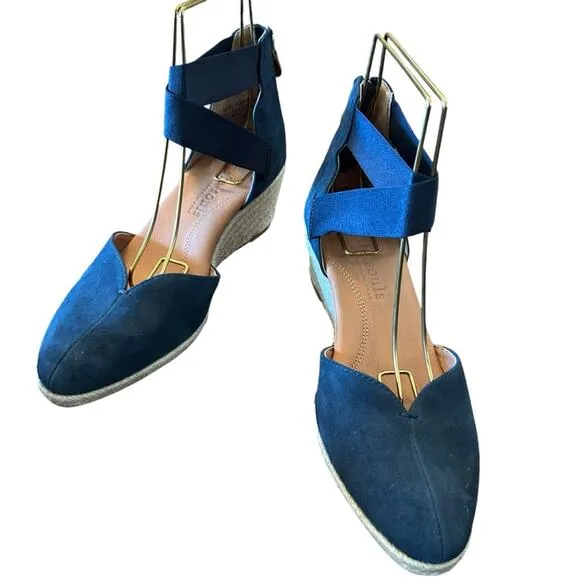 Gentle Souls Orya Navy Suede Espadrille Wedges Criss Cross Straps NEW 7