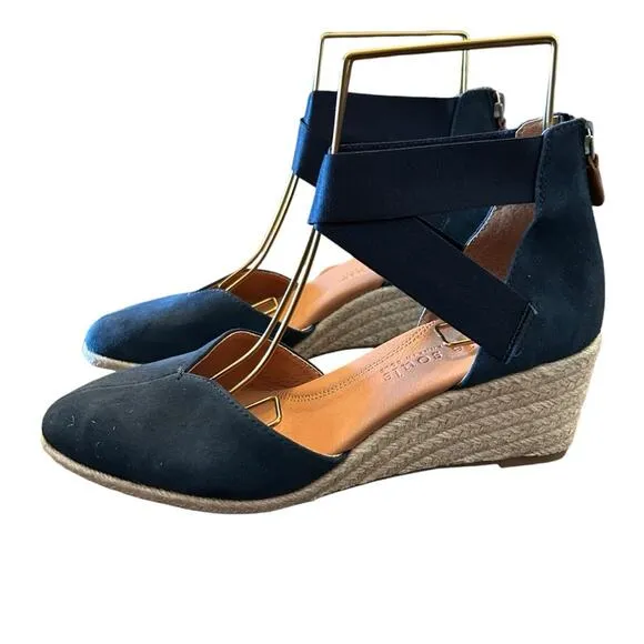 Gentle Souls Orya Navy Suede Espadrille Wedges Criss Cross Straps NEW 7