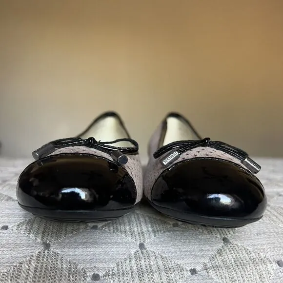 Geox Lola Taupe Nude Perforated Leather Black Cap Toe Ballet Flat EU 36.5 US 6.5