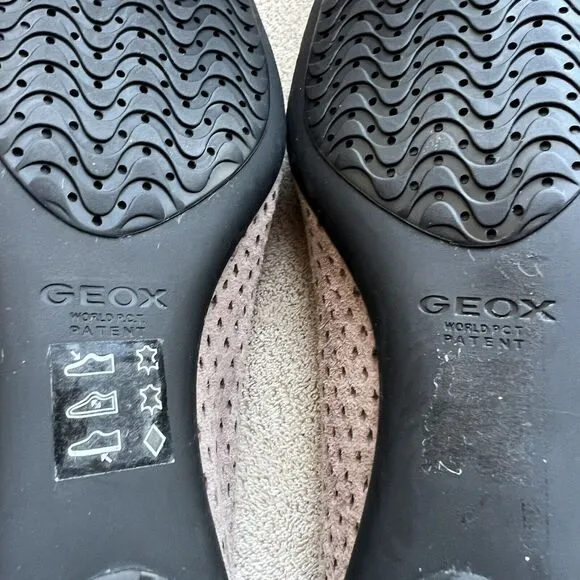 Geox Lola Taupe Nude Perforated Leather Black Cap Toe Ballet Flat EU 36.5 US 6.5