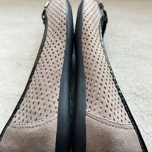 Geox Lola Taupe Nude Perforated Leather Black Cap Toe Ballet Flat EU 36.5 US 6.5