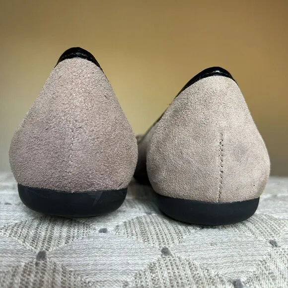 Geox Lola Taupe Nude Perforated Leather Black Cap Toe Ballet Flat EU 36.5 US 6.5
