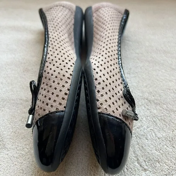 Geox Lola Taupe Nude Perforated Leather Black Cap Toe Ballet Flat EU 36.5 US 6.5