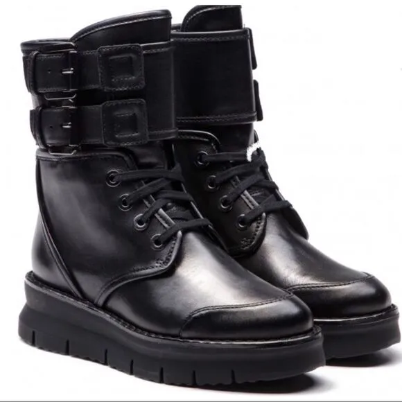 Geox Respira Porthya Leather Platform Combat Books -- EU 36.5 -- US 6