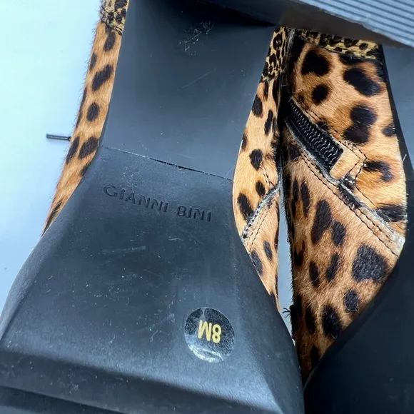 Gianni Bini Ambray Leopard Leather Calf Hair Lug Heeled Mid Calf Platfor…