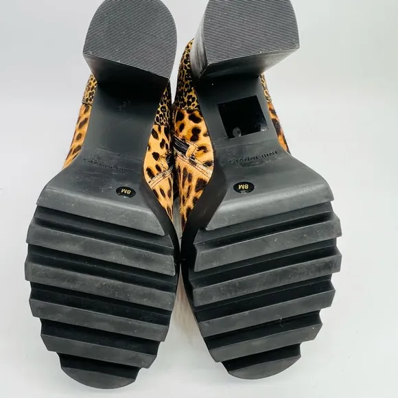 Gianni Bini Ambray Leopard Leather Calf Hair Lug Heeled Mid Calf Platfor…