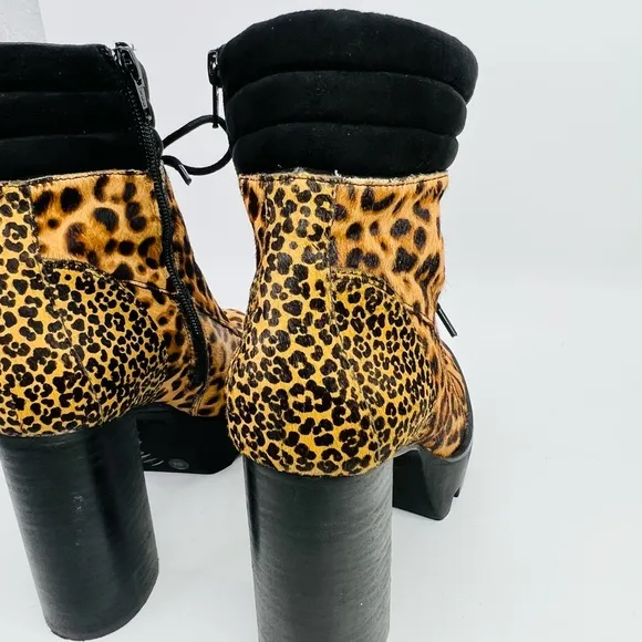 Gianni Bini Ambray Leopard Leather Calf Hair Lug Heeled Mid Calf Platfor…