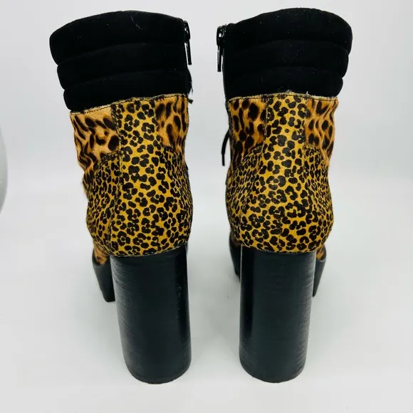 Gianni Bini Ambray Leopard Leather Calf Hair Lug Heeled Mid Calf Platfor…
