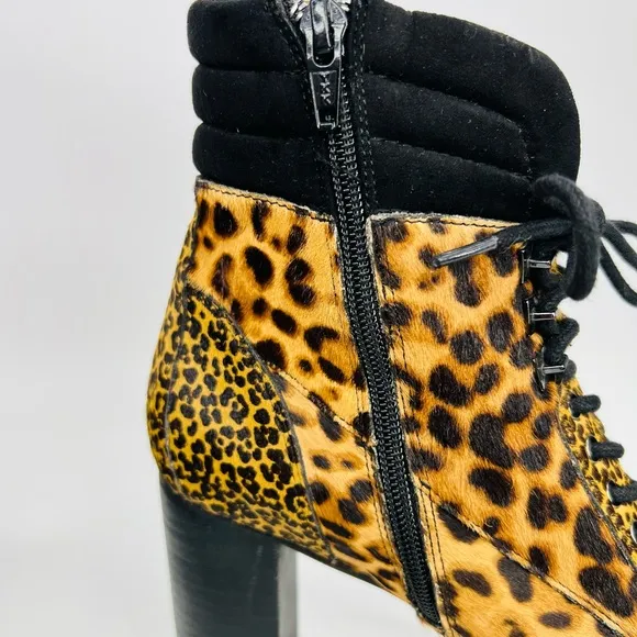 Gianni Bini Ambray Leopard Leather Calf Hair Lug Heeled Mid Calf Platfor…