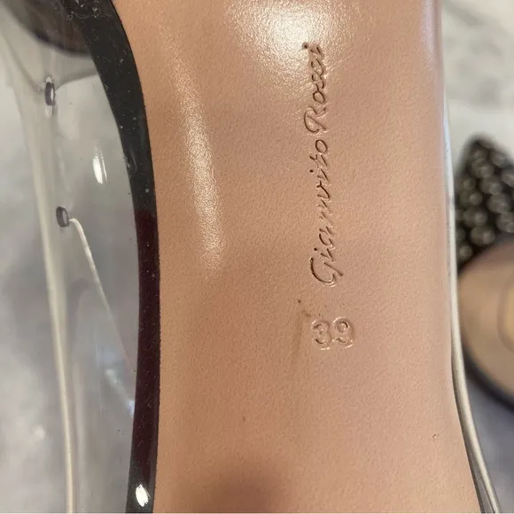 GIANVITO ROSSI Plexi Black Silver Stud Clear Cap Toe Heels