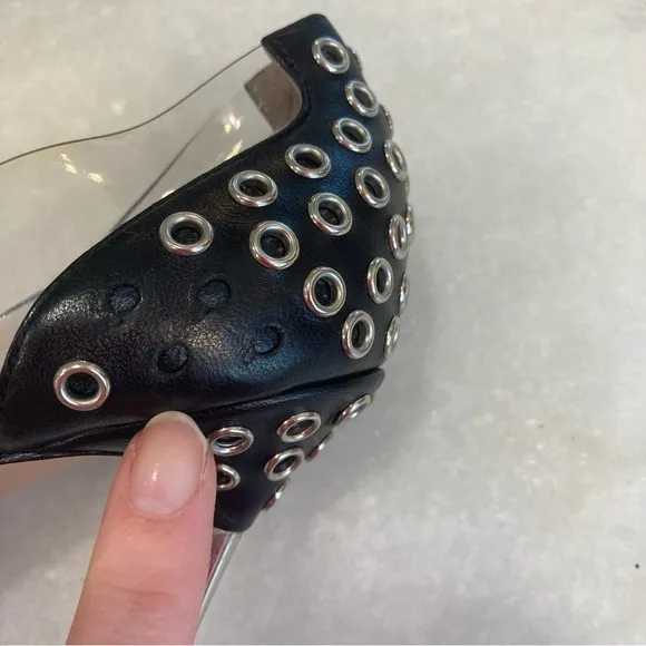 GIANVITO ROSSI Plexi Black Silver Stud Clear Cap Toe Heels