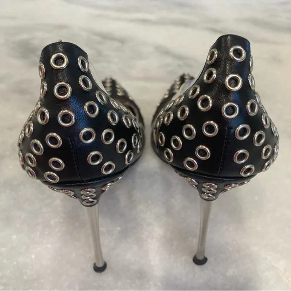 GIANVITO ROSSI Plexi Black Silver Stud Clear Cap Toe Heels