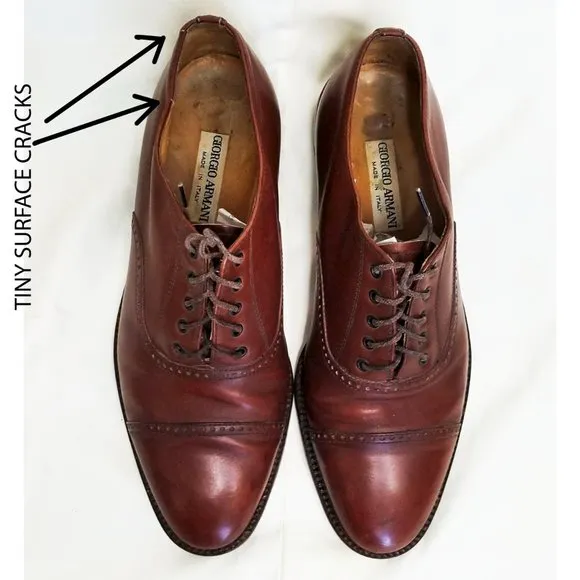 Giorgio Armani Mens Vintage Brown Leather Brogue  Cap Toe Derby Shoes Oxford 7.5