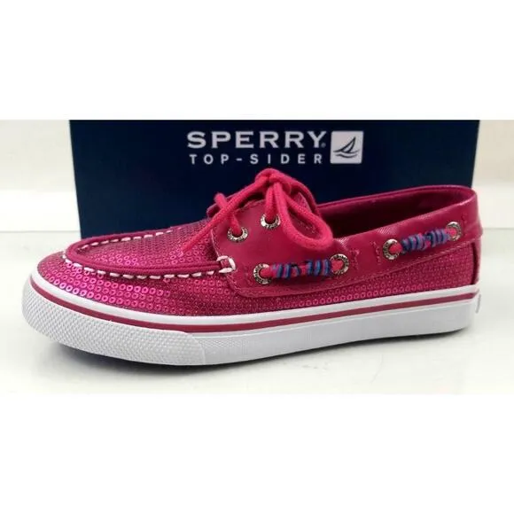 Girls Sperry Top Sider Bahama Lace Up Boat Shoes Hot pink Sequins Size 1.5 M