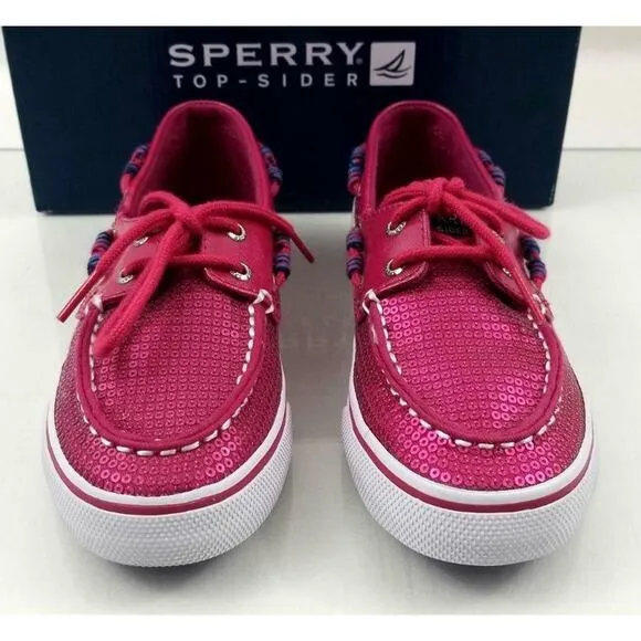 Girls Sperry Top Sider Bahama Lace Up Boat Shoes Hot pink Sequins Size 1.5 M