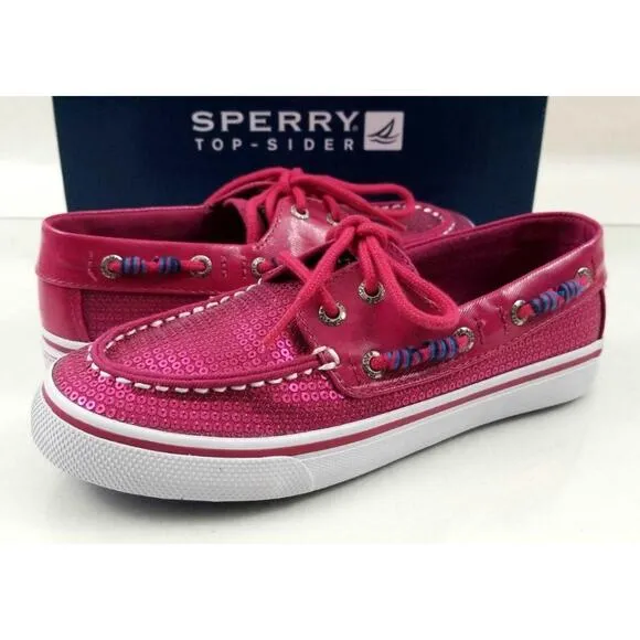 Girls Sperry Top Sider Bahama Lace Up Boat Shoes Hot pink Sequins Size 1.5 M