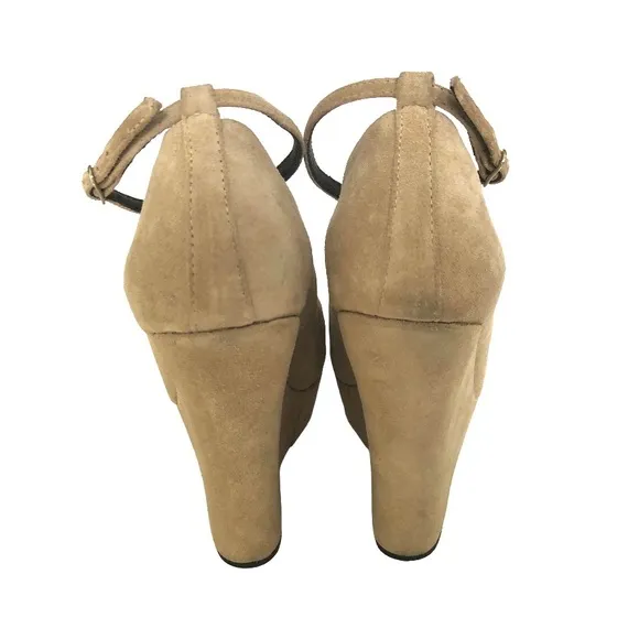 Giuseppe Zanotti Beige Suede Platform Ankle Strap Open Toe Wedges Shoes Heels 38