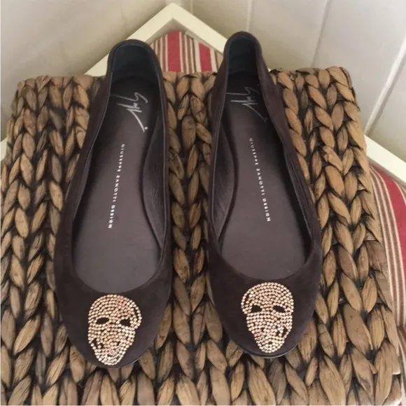 Giuseppe Zanotti Suede Round Toe Brown Flats