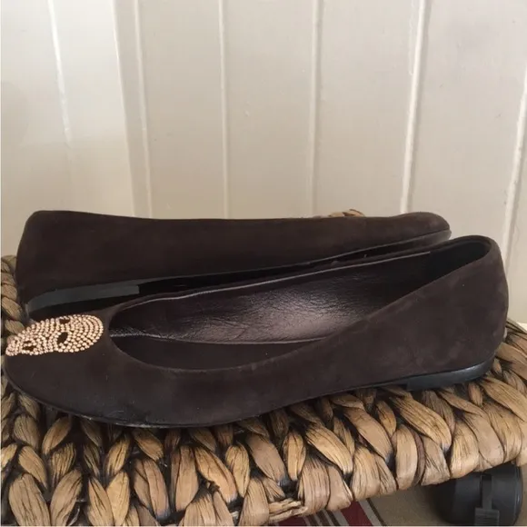 Giuseppe Zanotti Suede Round Toe Brown Flats