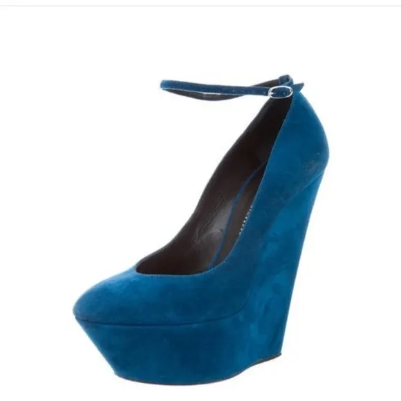 Giuseppe Zanotti teal suede platform wedge