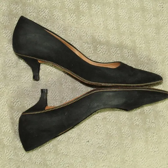 Givenchy BLACK GENUINE LEATHER SUEDE HIGH HEEL POINTED CLASSIC PUMP SHOES Sz 37