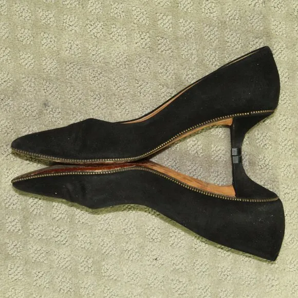 Givenchy BLACK GENUINE LEATHER SUEDE HIGH HEEL POINTED CLASSIC PUMP SHOES Sz 37