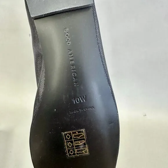 Good American Diamond Mesh Ballet Black Flats Size 10 Crystal Accent New